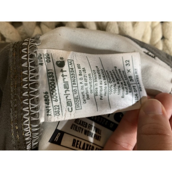 Mens B324-DFE 38x32 Carhartt Carpenter Green Work Pants‎ Utility  Relaxed Fit - Picture 6 of 6